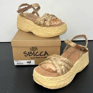 SBICCA Vintage Natural Straw Platform Sandals, Size 10M Hand Made in California